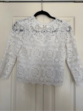 Ever New White Lace Crochet Long Sleeve Blouse